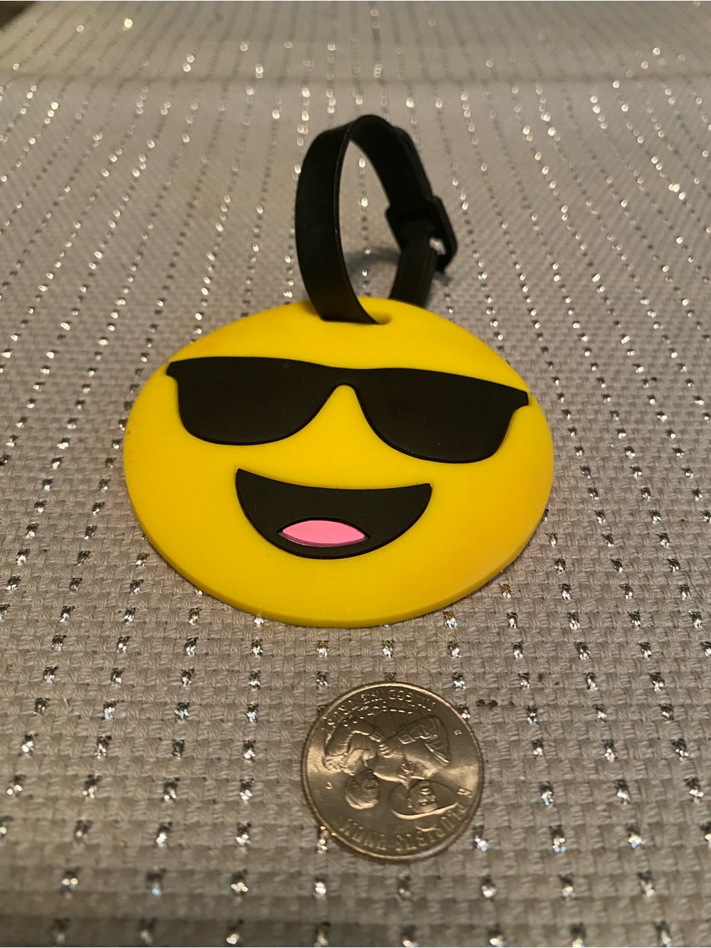 Yellow Sunglasses Emoji Luggage Tag with Black Strap